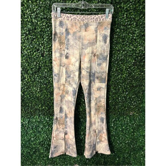 Calme Pants Women Medium Watercolor Split Leg Flare Legging Yoga - Picture 1 of 5